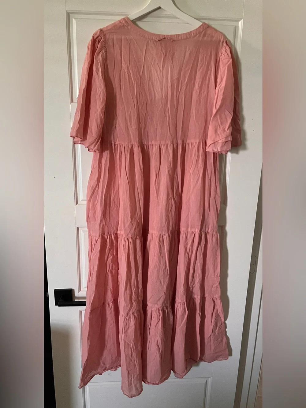 Loup Charmant Blush Pink Tiered V-Neck Button-Front Maxi Dress - Picture 2 of 3